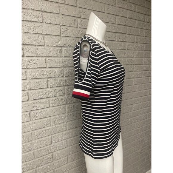 Tommy Hilfiger Women Short Sleeve Cold Shoulder Striped Top Size M - Picture 2 of 9